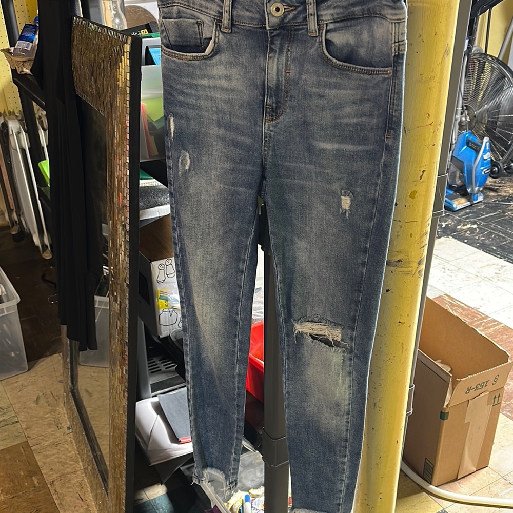 Zara Light Blue Distressed Skinny Jeans 2